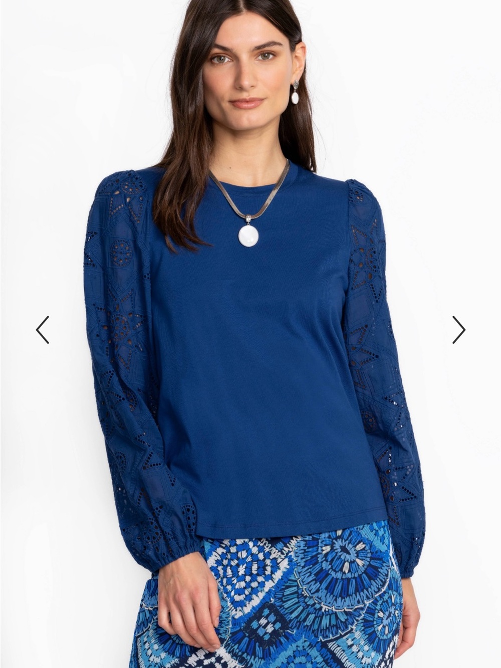 Johnny Was Nora Long Sleeve Easy Tee scooped neckline Blue Size XL